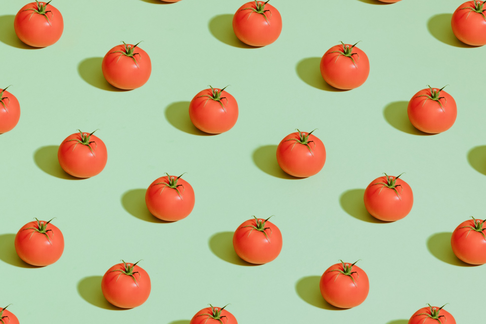 pomodorini rossi su uno sfondo verde chiaro